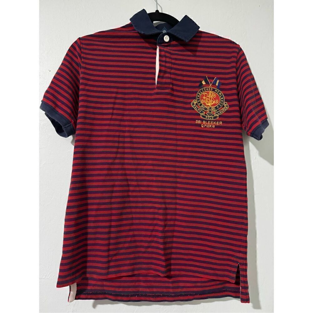Polo Ralph Lauren vintage Embroidered logo red blue stripe M12/14 shirt